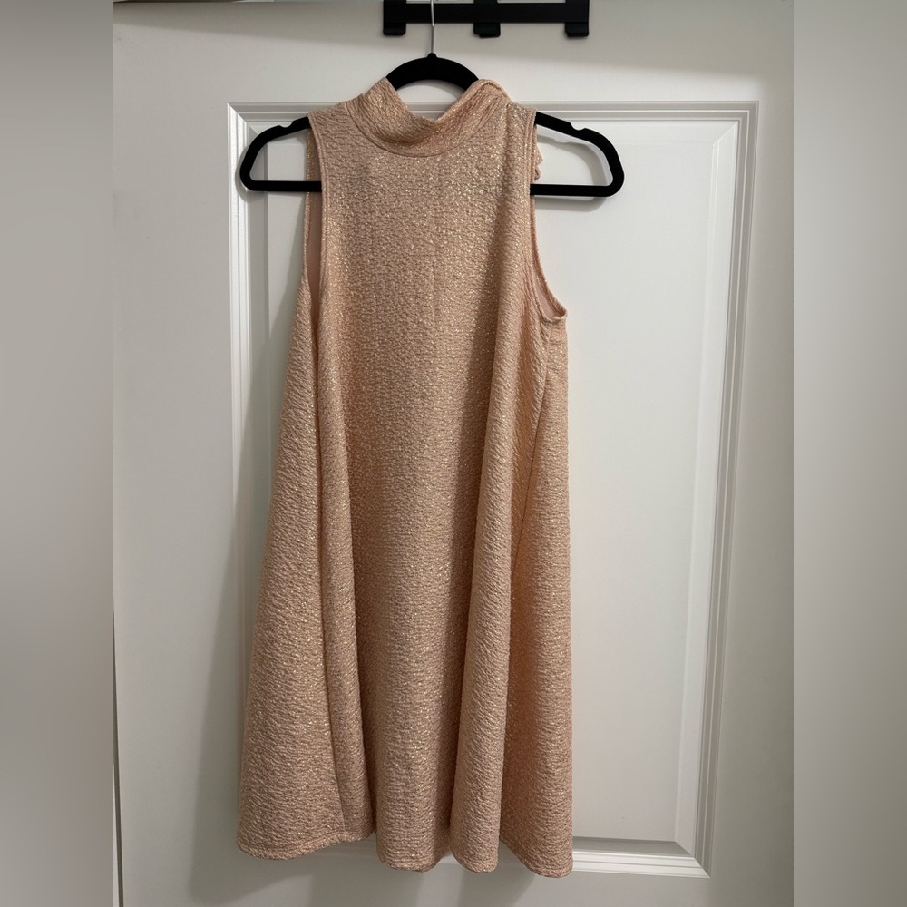 Black Bead Golden Sleeveless Mock Neck A-Line Dress